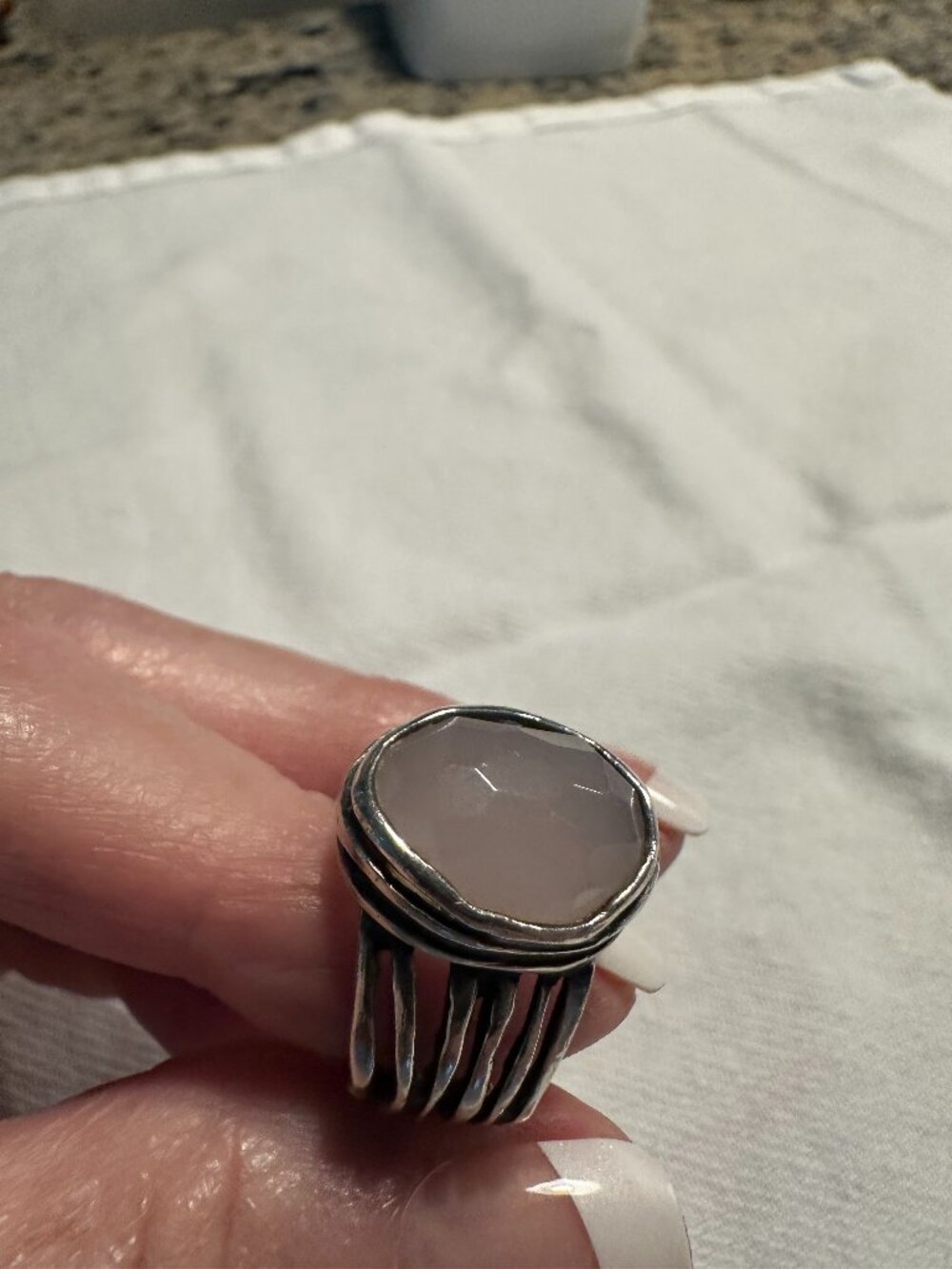 Silpada Retired 925 Sterling Silver Pale Pink Faceted Stone Statement Ring 9